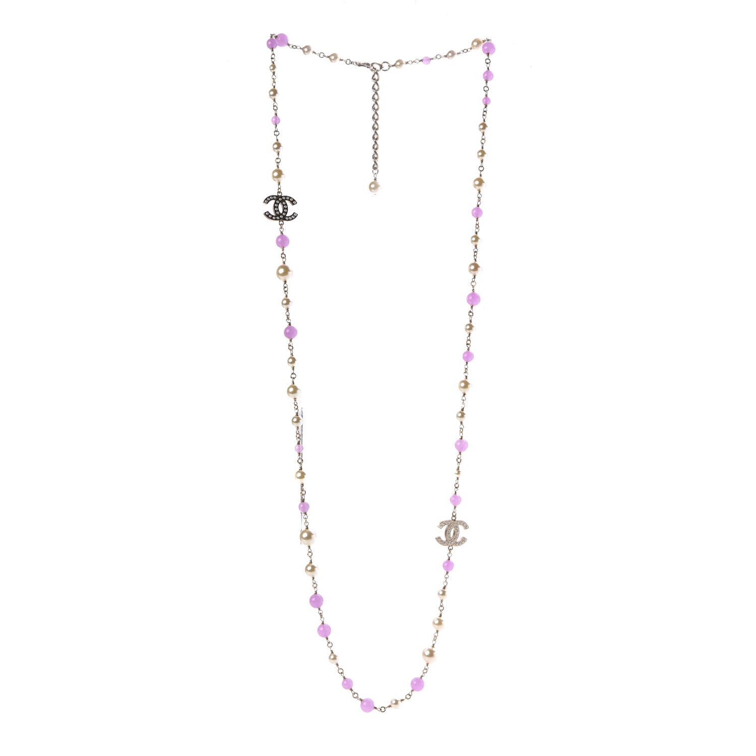 Chanel Pearl Beaded Enamel CC Long Necklace Gold Lilac 3 of 6