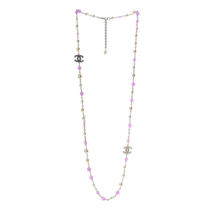 Chanel Pearl Beaded Enamel CC Long Necklace Gold Lilac 3 of 6