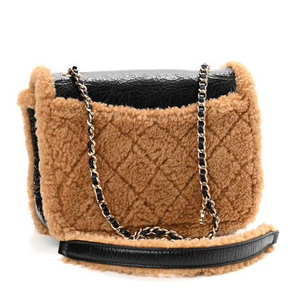 Chanel Shiny Crumpled Sheepskin Shearling CC Mania Flap Bag Black Beige 3 of 11