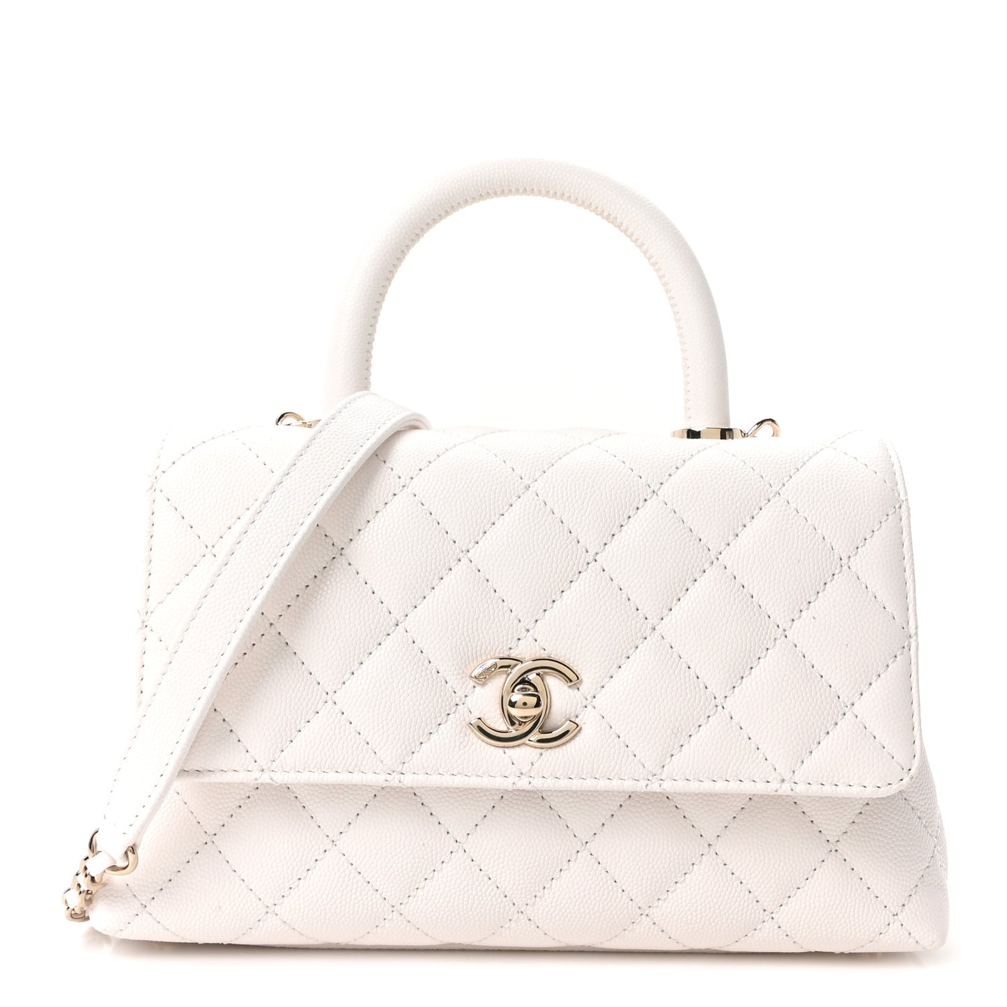 Caviar Quilted Mini Coco Handle Flap White