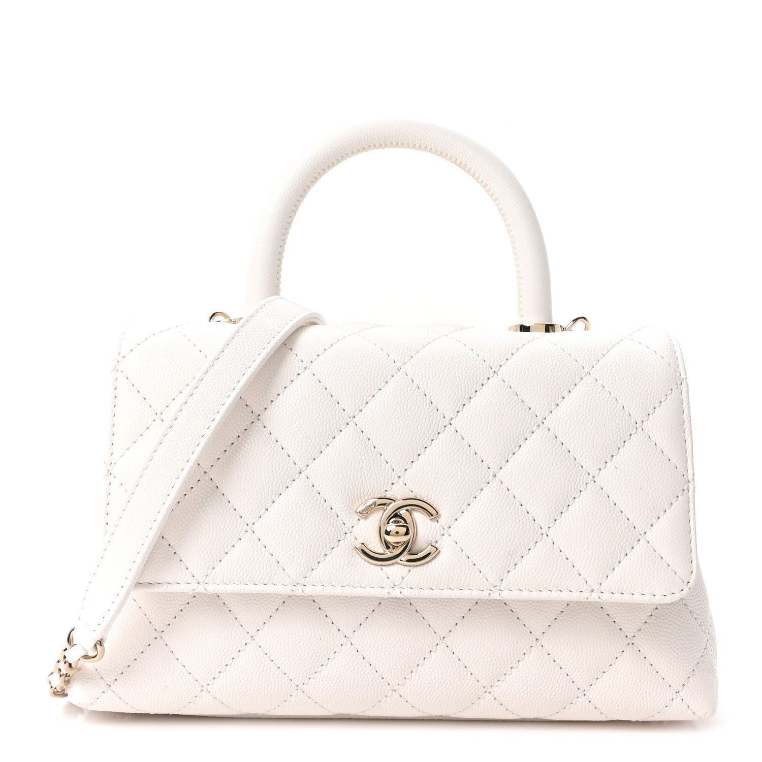 Chanel Caviar Quilted Mini Coco Handle Flap White 1 of 10