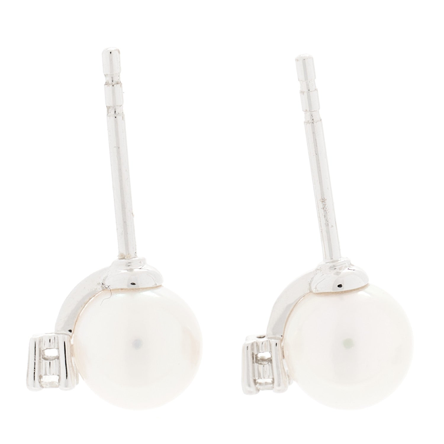 Mikimoto 18K White Gold Diamond 6-6.5mm Pearl Stud Earrings 5 of 6