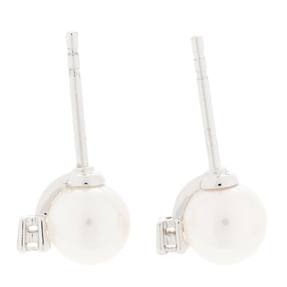 Mikimoto 18K White Gold Diamond 6-6.5mm Pearl Stud Earrings 5 of 6