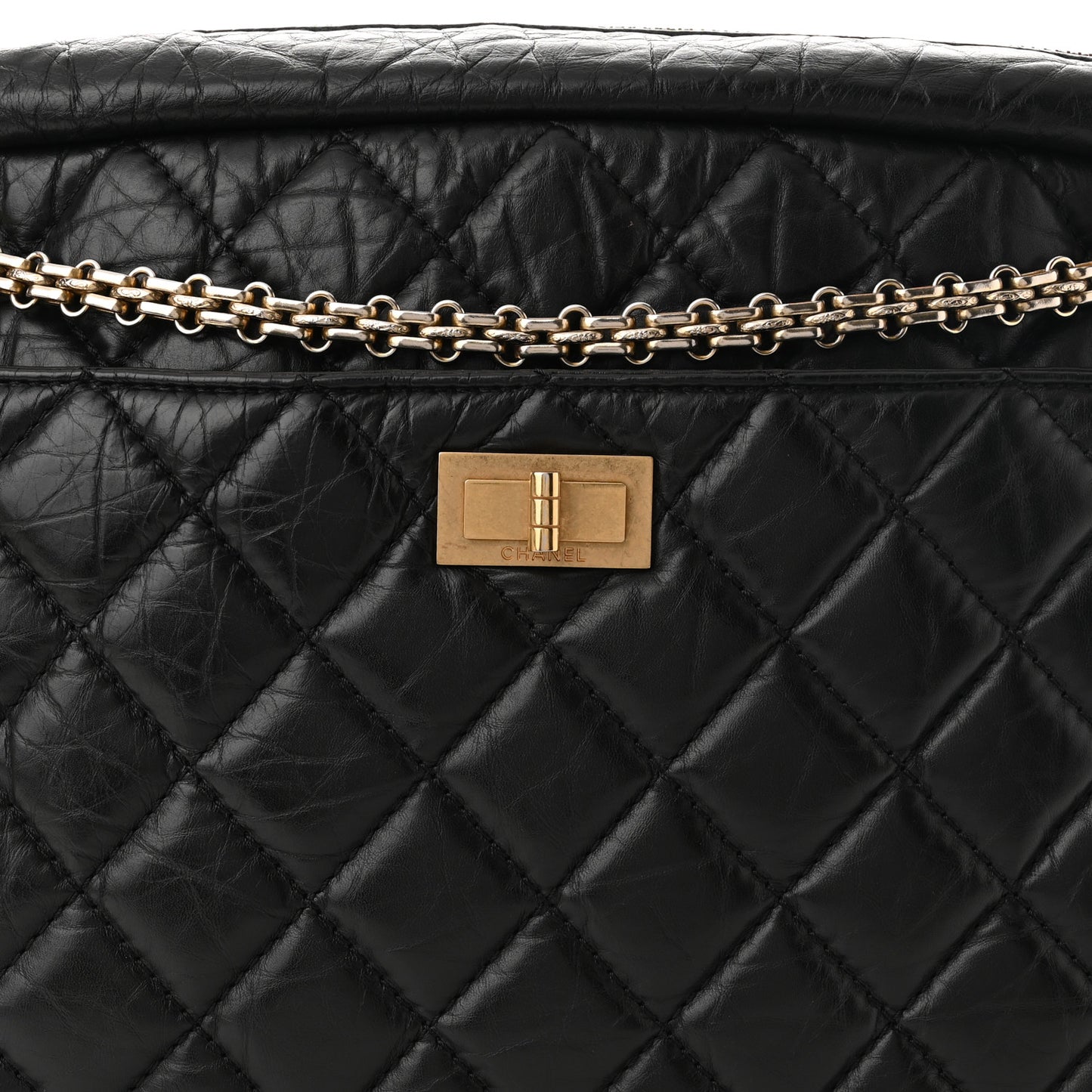 Aged Calfskin Quilted Large Reissue Camera Case Black