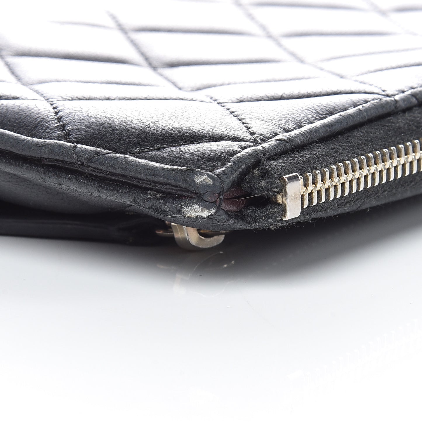 Lambskin Quilted Zip Pouch Black