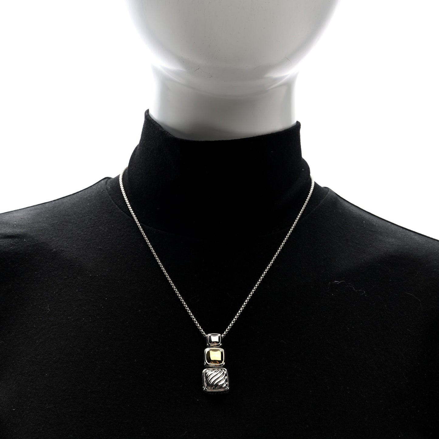 Sterling Silver 18K Yellow Gold Chiclet Triple Drop Necklace