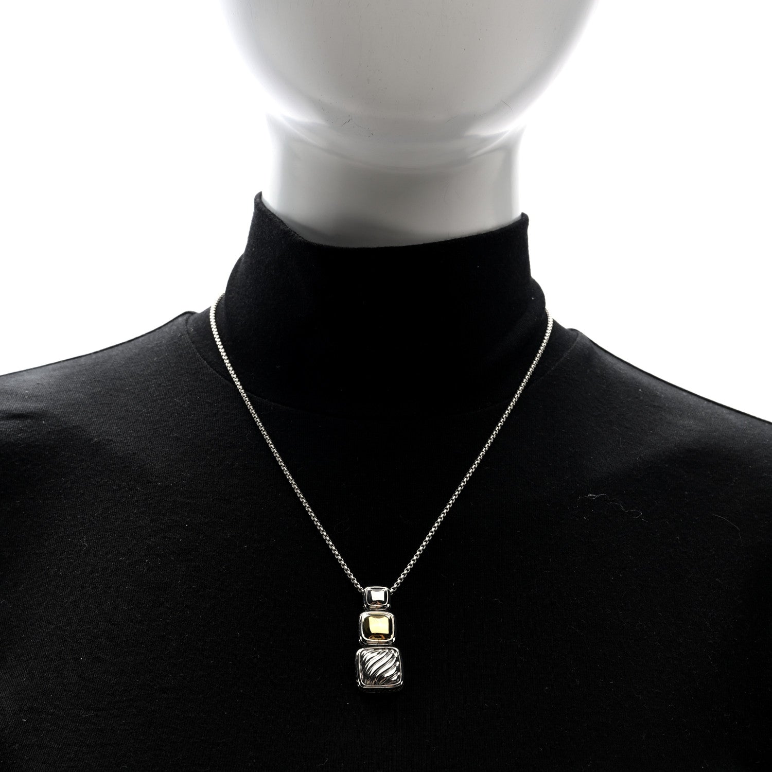 David Yurman Sterling Silver 18K Yellow Gold Chiclet Triple Drop Necklace 2 of 5