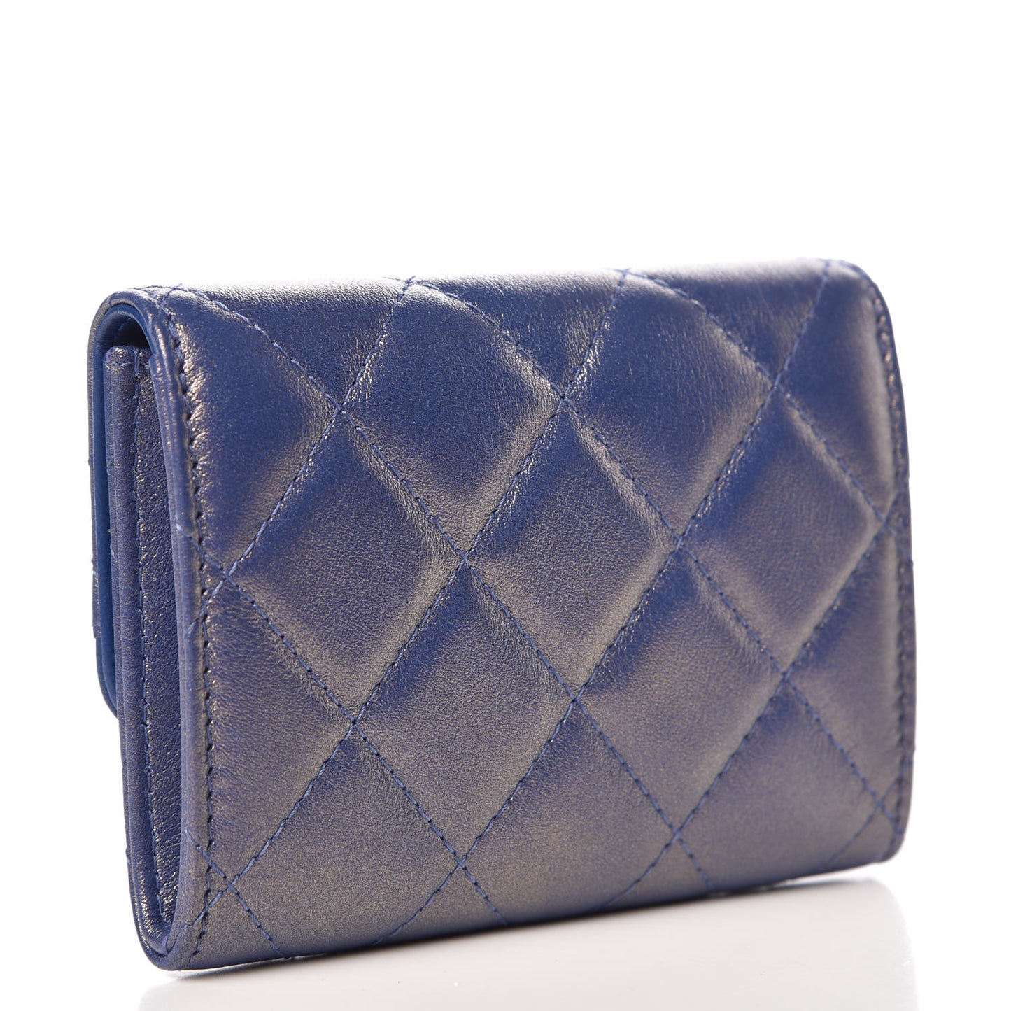Iridescent Lambskin Quilted Card Holder Blue