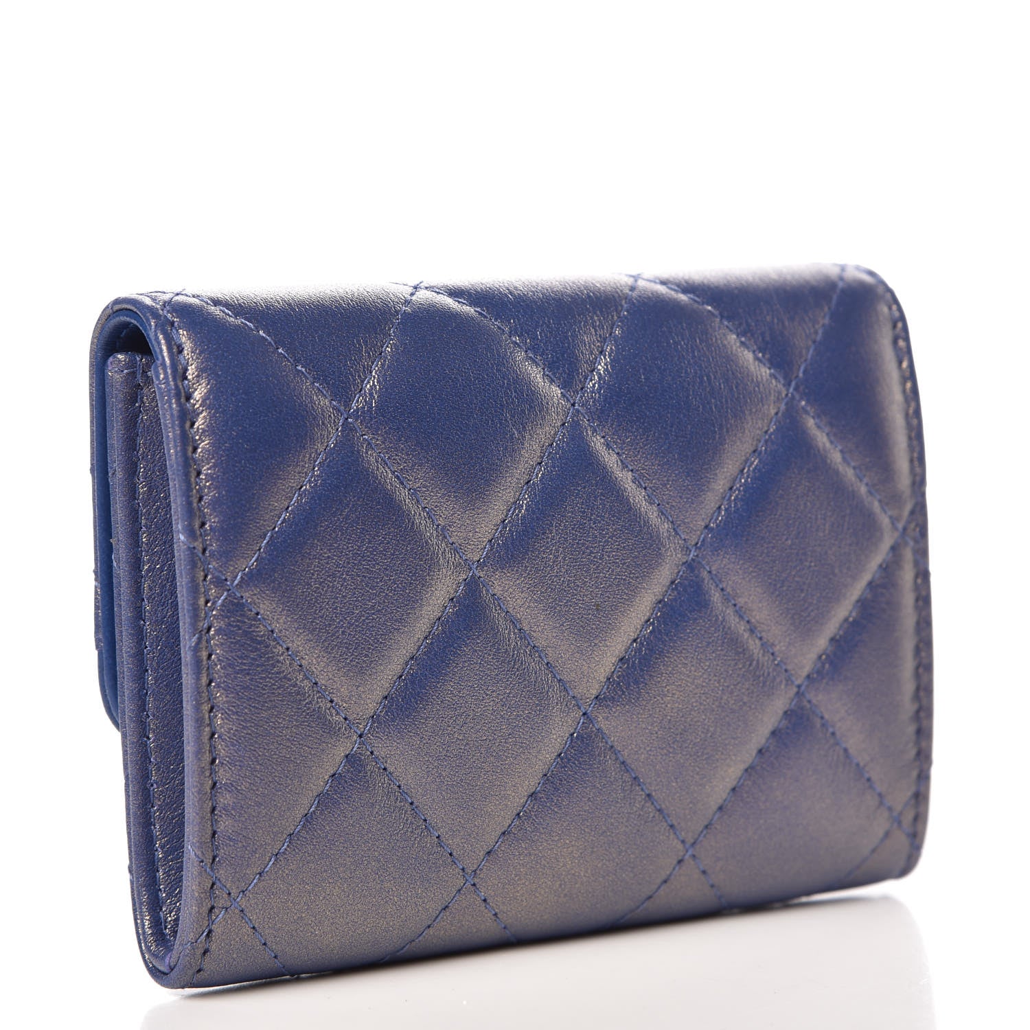 Chanel Iridescent Lambskin Quilted Card Holder Blue 3 of 9