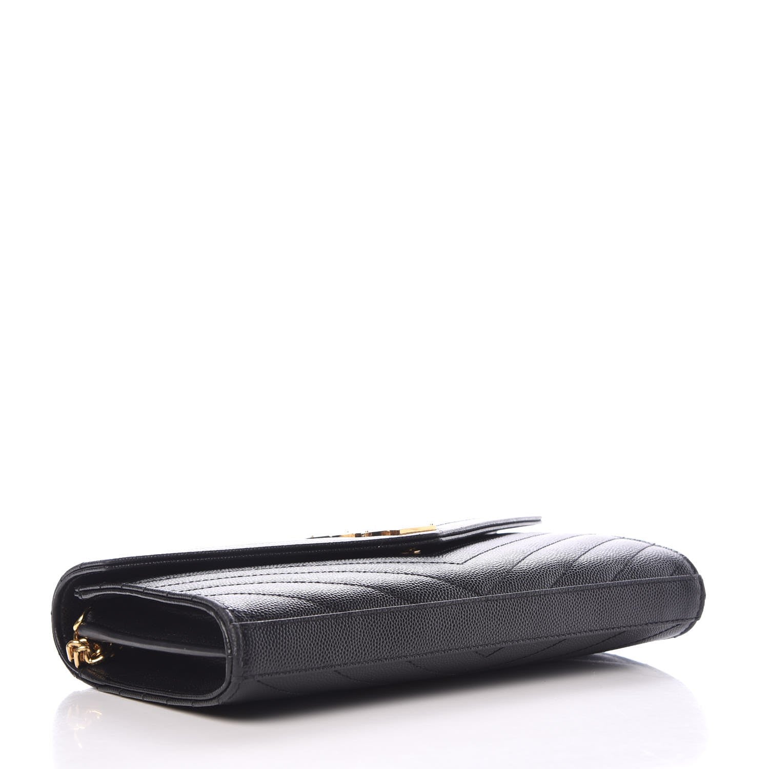 Saint Laurent Grain De Poudre Matelasse Chevron Monogram Chain Wallet Black 4 of 8