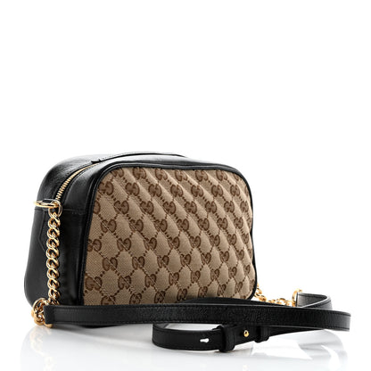 Gucci Monogram Matelasse Diagonal Small GG Marmont Chain Shoulder Bag Beige Black 2 of 10