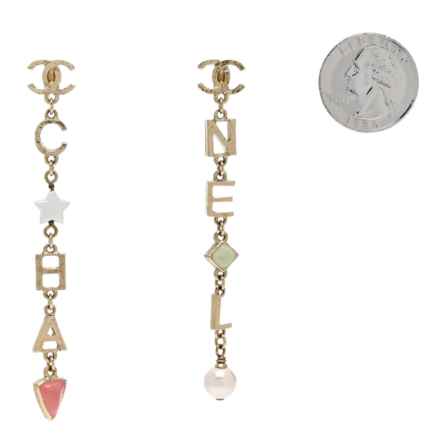 Chanel Enamel Pearl CC Cha-Nel Drop Earrings Gold 2 of 5