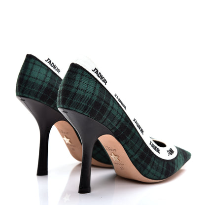 Christian Dior Canvas Ribbon Tartan Print Embroidered J'Adior 100mm Pumps 37 Black Green 4 of 9