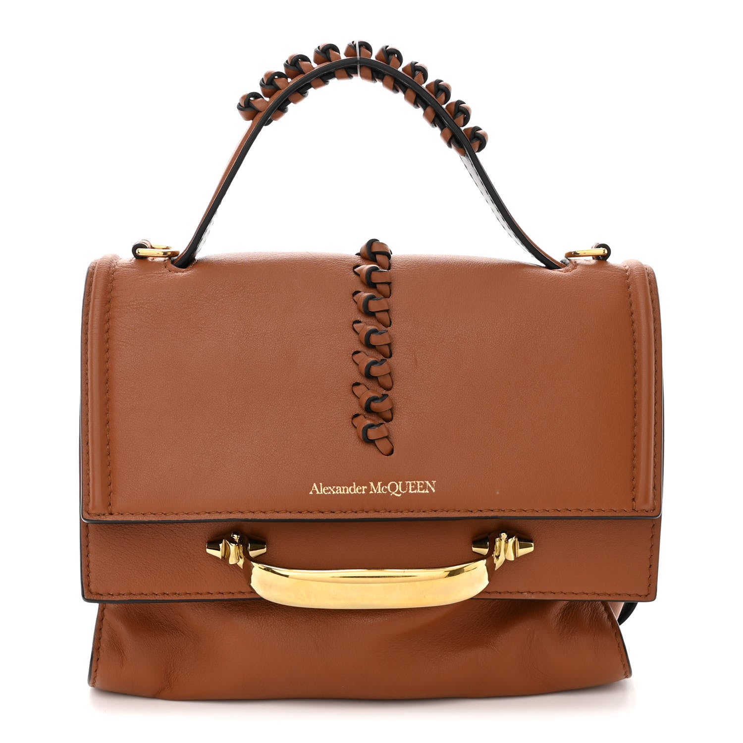 Alexander McQueen Calfskin Braided The Small The Story Shoulder Bag Brown Black 1 of 13