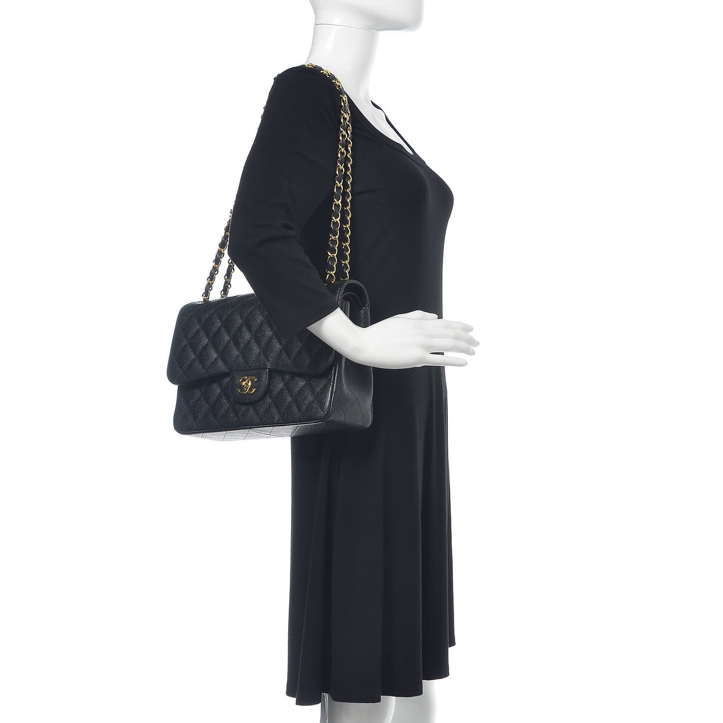 Caviar Quilted Jumbo Double Flap Black