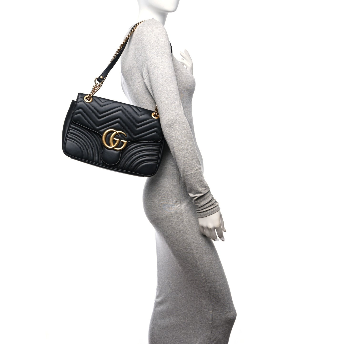 Calfskin Matelasse Medium GG Marmont Shoulder Bag Black