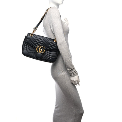 Gucci Calfskin Matelasse Medium GG Marmont Shoulder Bag Black 2 of 10