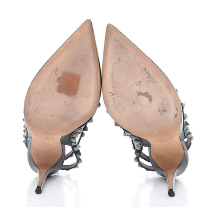 Valentino Garavani Pebbled Calfskin Turquoise Rockstud Rolling Ankle Strap 100mm Pumps 39.5 Black 6 of 15