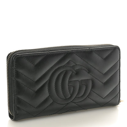 Gucci Calfskin Matelasse GG Marmont Zip Around Wallet Black 3 of 9