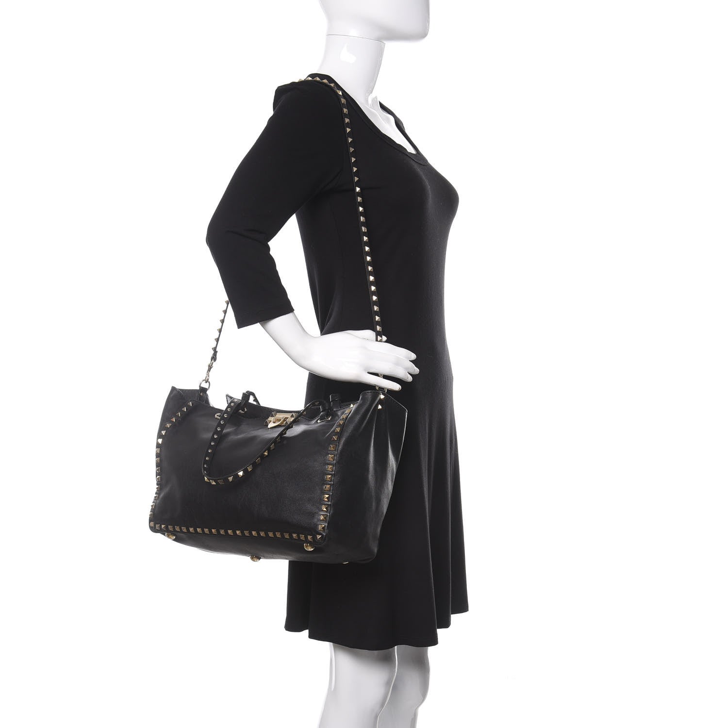 Valentino Garavani Vitello Medium Rockstud Tote Black 2 of 9