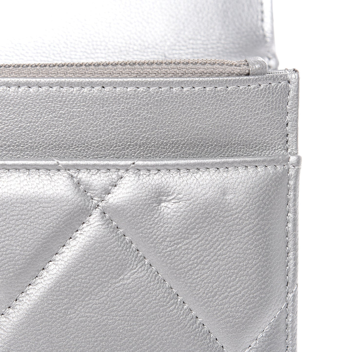 Metallic Goatskin Quilted 19 Wallet On Chain WOC Silver