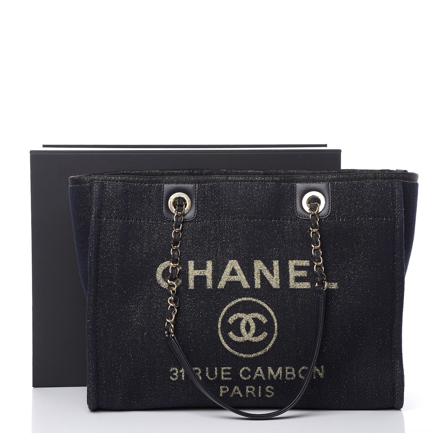 Lurex Canvas Small Deauville Tote Navy Blue Gold