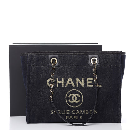 Chanel Lurex Canvas Small Deauville Tote Navy Blue Gold 10 of 10