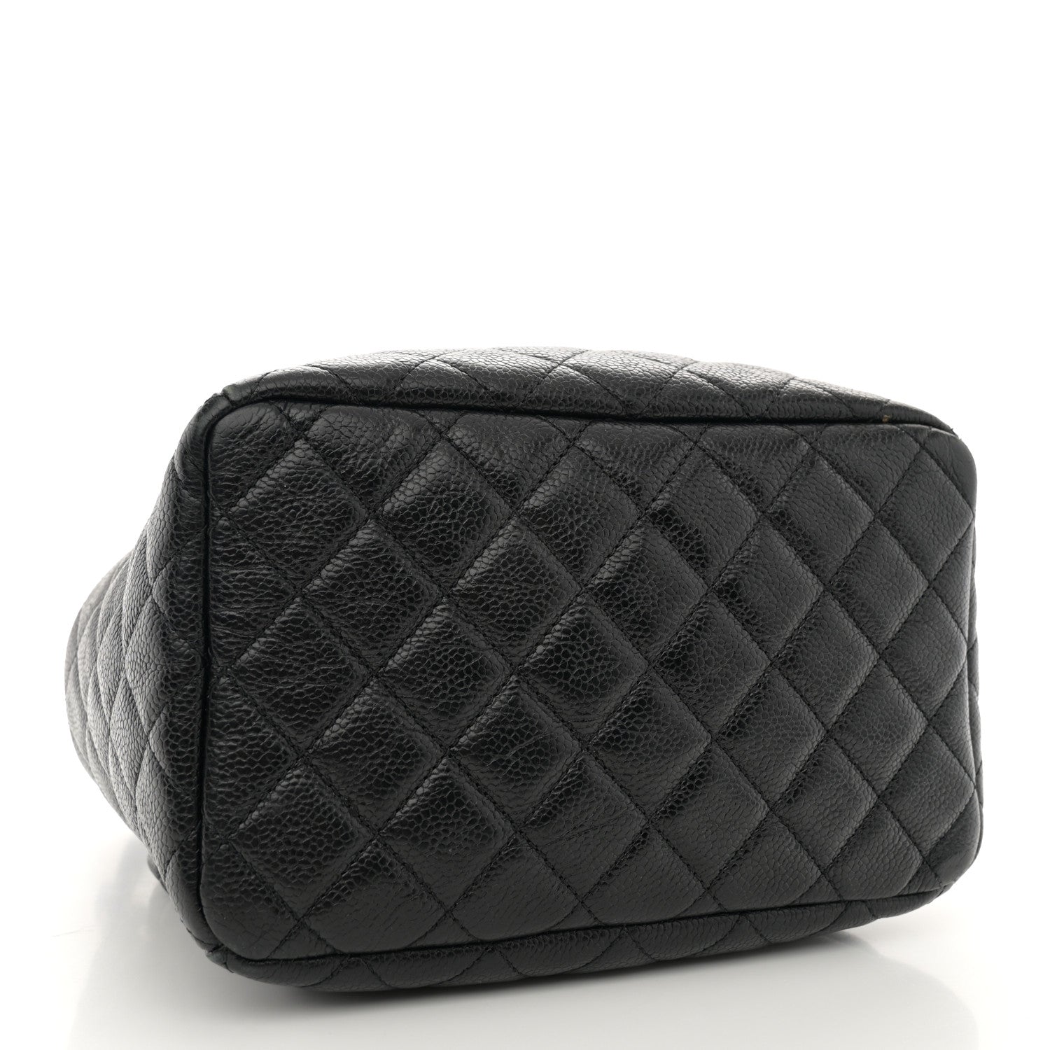 Chanel Caviar Flat Quilted CC Chain Bucket Drawstring Bag Black 4 of 10