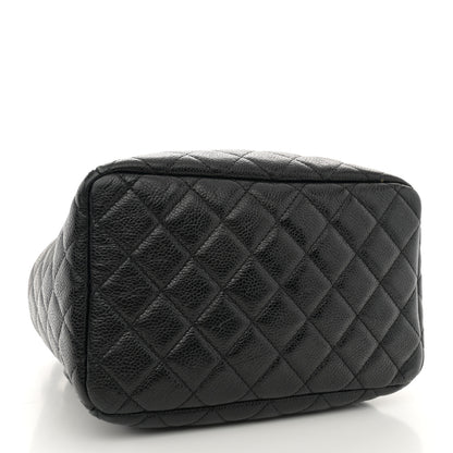 Chanel Caviar Flat Quilted CC Chain Bucket Drawstring Bag Black 4 of 10