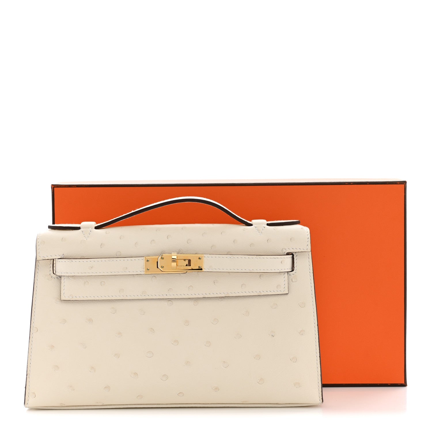 Hermes Ostrich Kelly Pochette Clutch Nata 12 of 12
