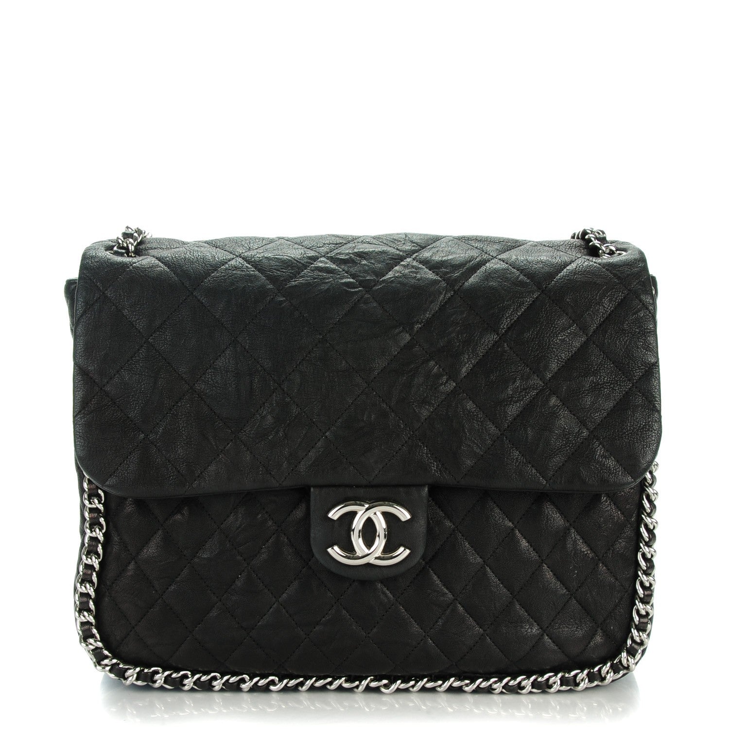 Chanel Crumpled Lambskin Quilted Maxi Chain Around Flap Black 1 of 7