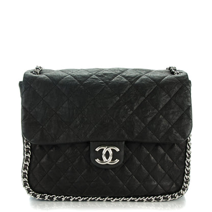 Chanel Crumpled Lambskin Quilted Maxi Chain Around Flap Black 1 of 7