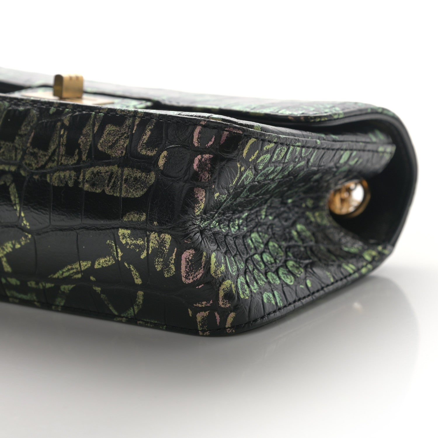 Chanel Calfskin Crocodile Embossed Graffiti 2.55 Mini Cocodile Reissue Flap Black Gold 10 of 13