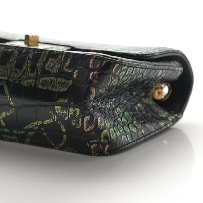 Chanel Calfskin Crocodile Embossed Graffiti 2.55 Mini Cocodile Reissue Flap Black Gold 10 of 13
