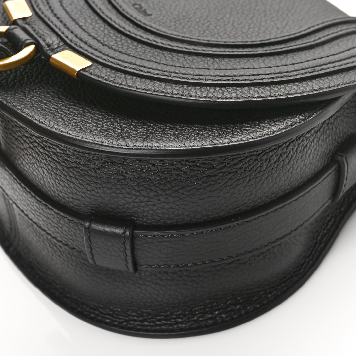 Grained Calfskin Small Marcie Saddle Bag Black