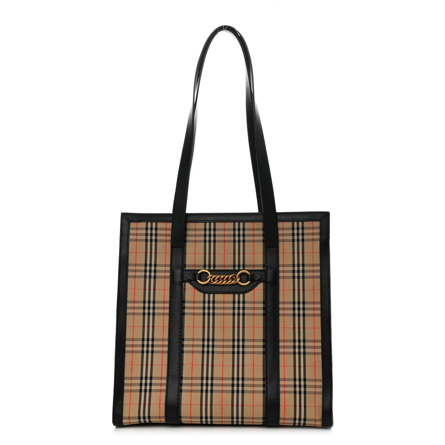 Burberry Calfskin 1983 Knight Check Link Medium Zip Tote Black 1 of 10