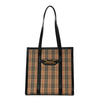 Burberry Calfskin 1983 Knight Check Link Medium Zip Tote Black 1 of 10
