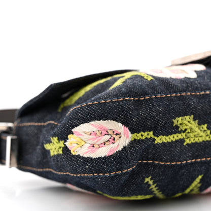 Fendi Denim Embroidered Baguette Blue Multicolor 8 of 10
