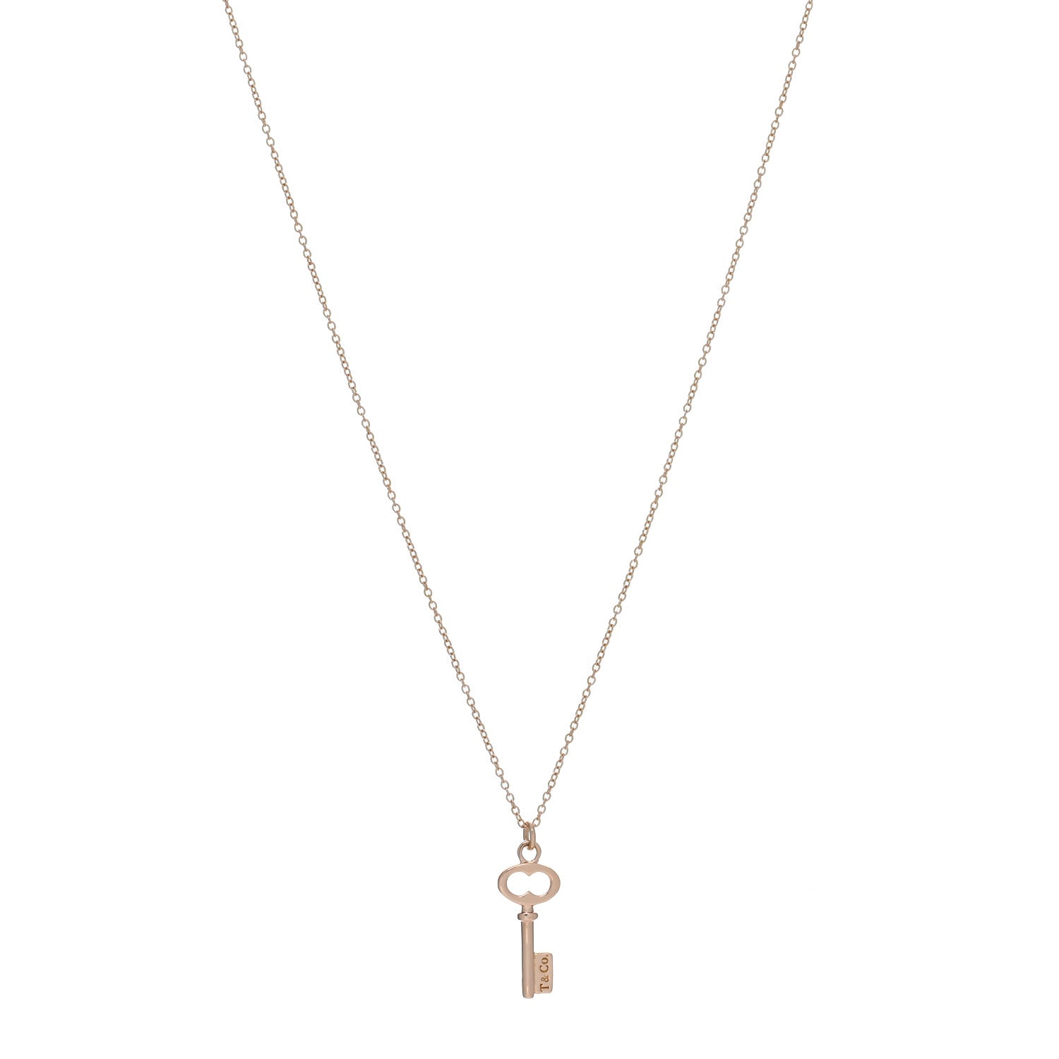Tiffany 18K Rose Gold Mini Oval Key Pendant Necklace 1 of 4
