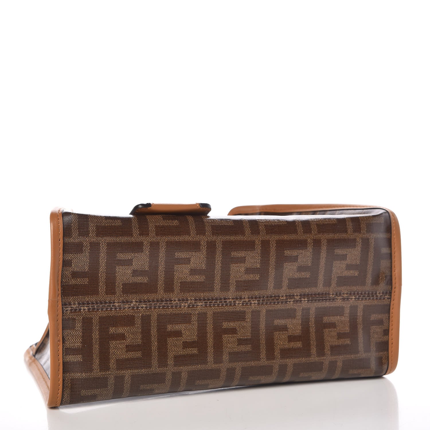 Fendi Glazed Fabric Vitello Century FF 1974 Stamp Patch Mini Peekaboo Defender Cover Mogano Panna Caramello 4 of 8