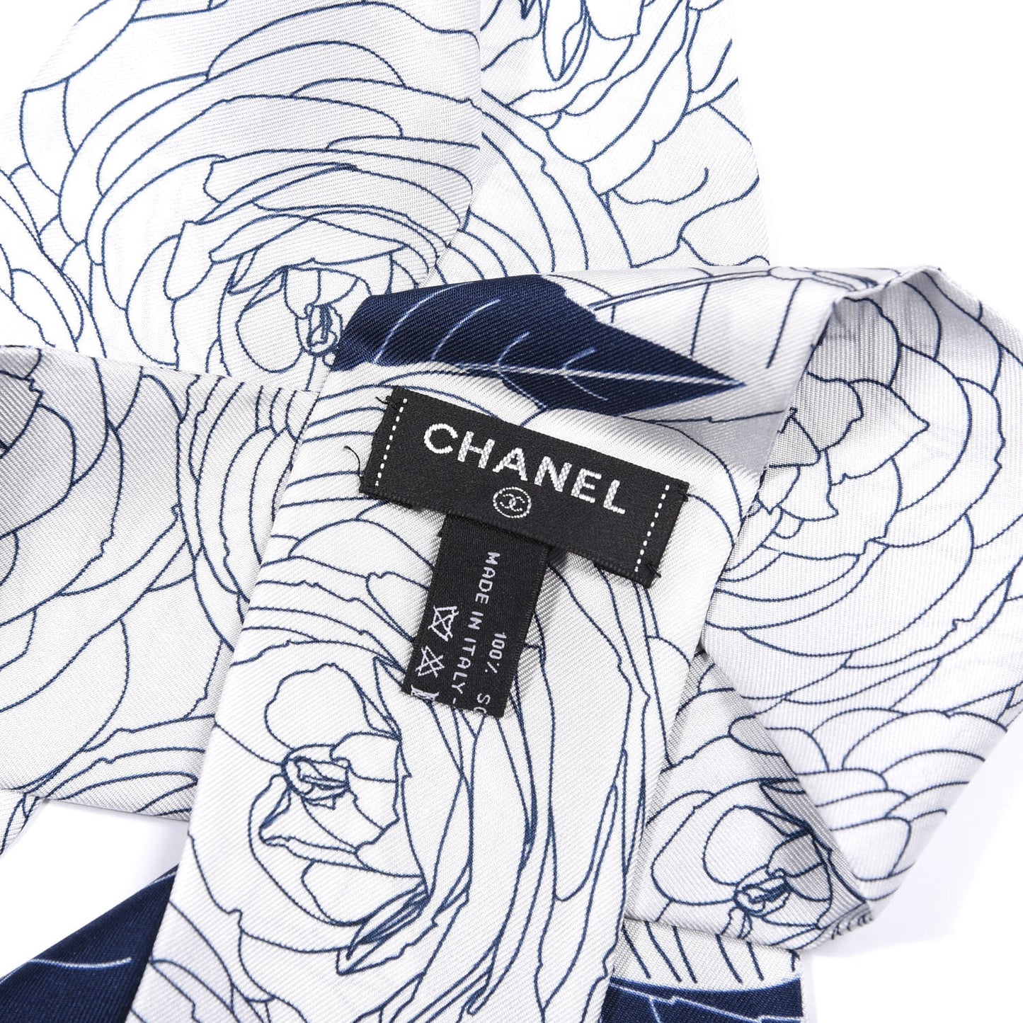 Silk CC Camellia Slim Bandeau Scarf Blue White