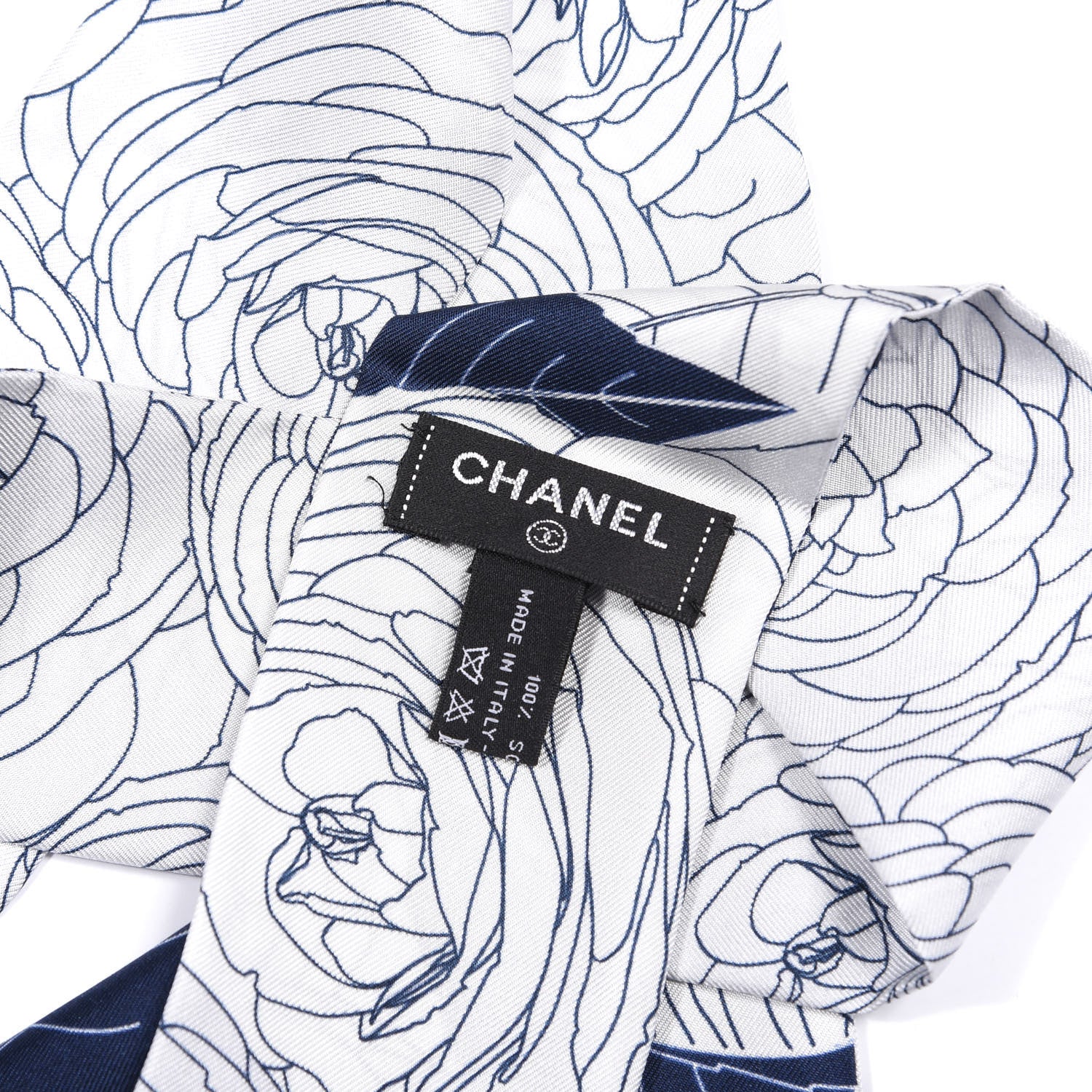 Chanel Silk CC Camellia Slim Bandeau Scarf Blue White 3 of 4