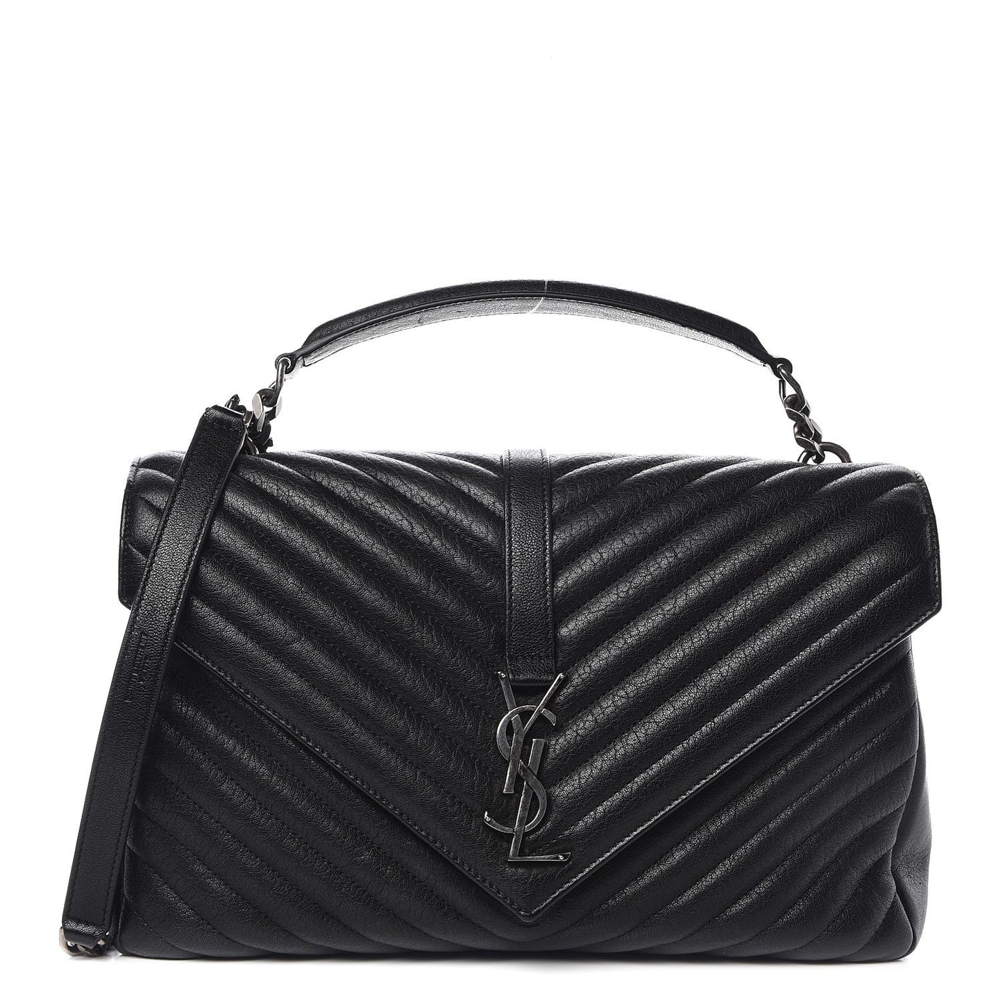 Sheepskin Matelasse Chevron Monogram Large College Satchel Black