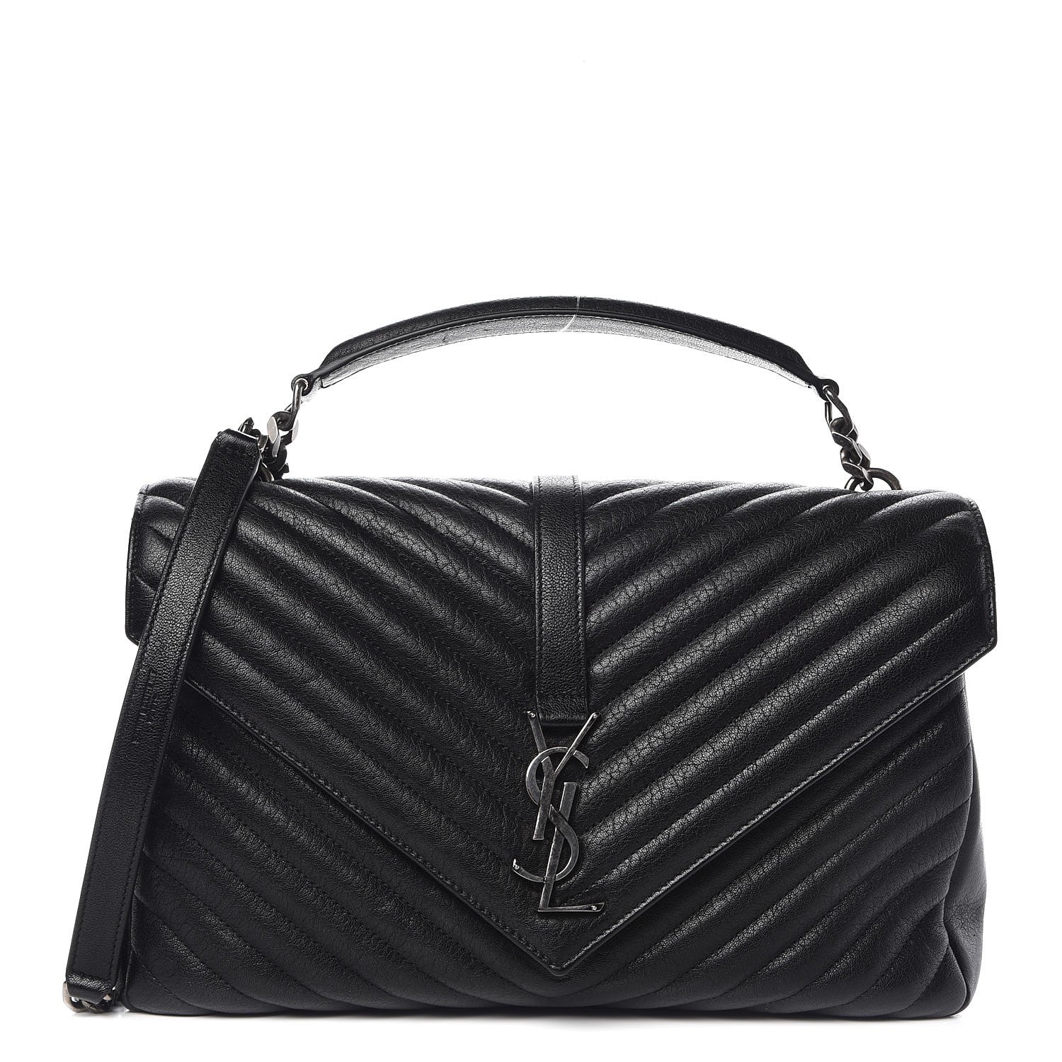 Saint Laurent Sheepskin Matelasse Chevron Monogram Large College Satchel Black 1 of 9