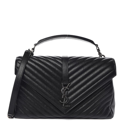 Saint Laurent Sheepskin Matelasse Chevron Monogram Large College Satchel Black 1 of 9