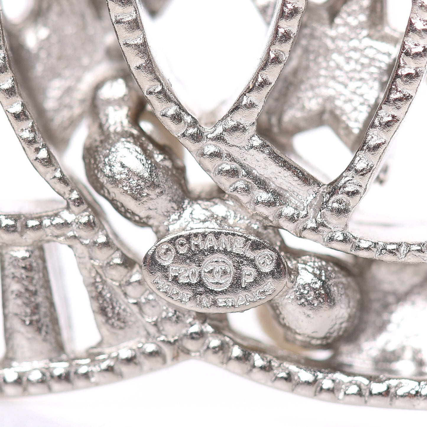 Crystal Pearl CC Star Coco Flapper Brooch Silver