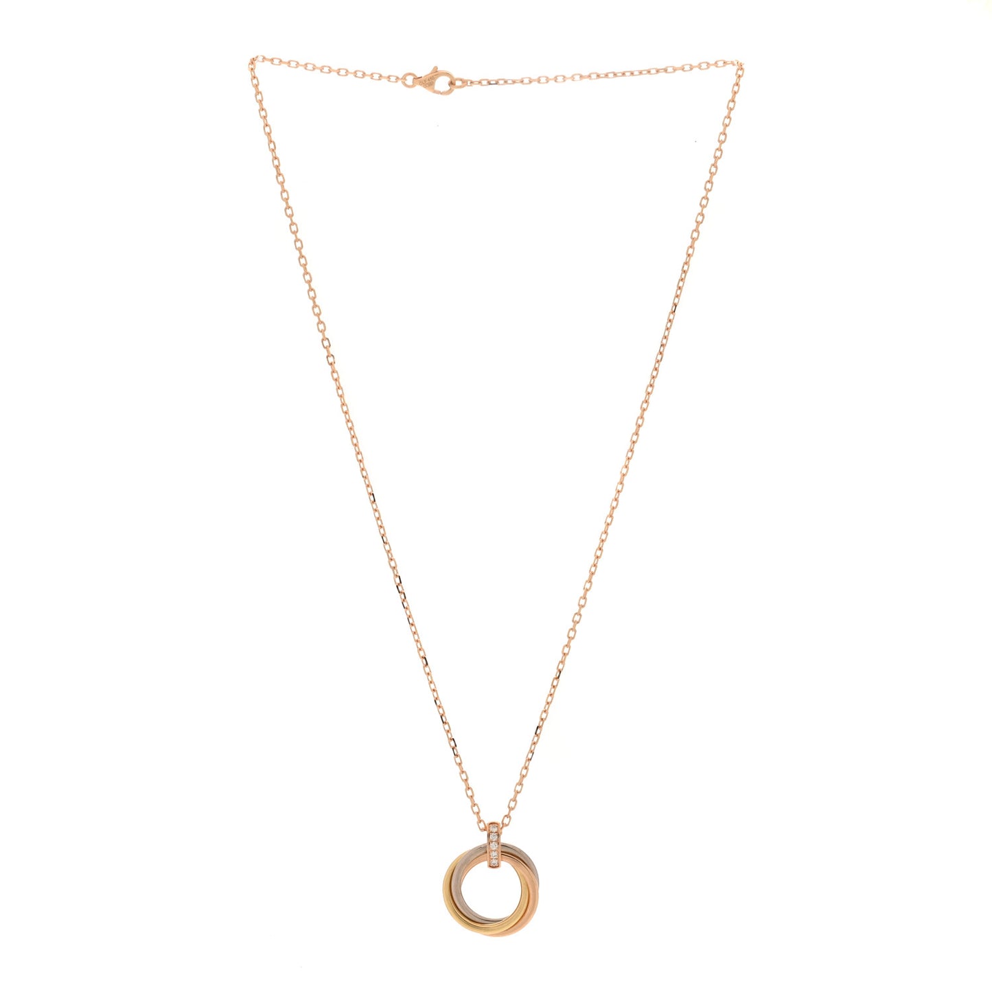 18K Pink White Yellow Gold Diamond Trinity Pendant Necklace