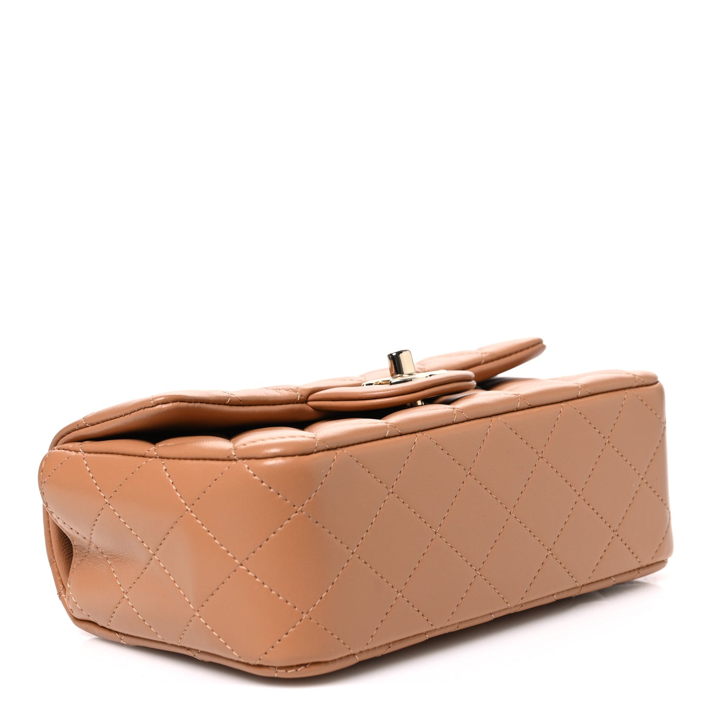 Lambskin Quilted Mini Top Handle Rectangular Flap Dark Beige