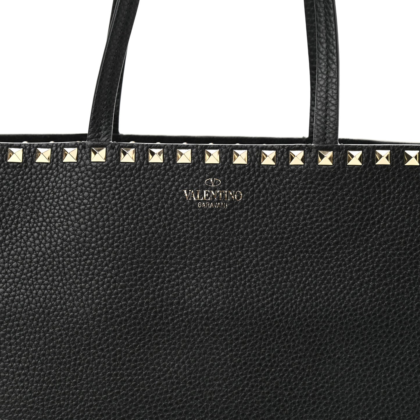 Grained Calfskin Small Rockstud Shoulder Tote Black