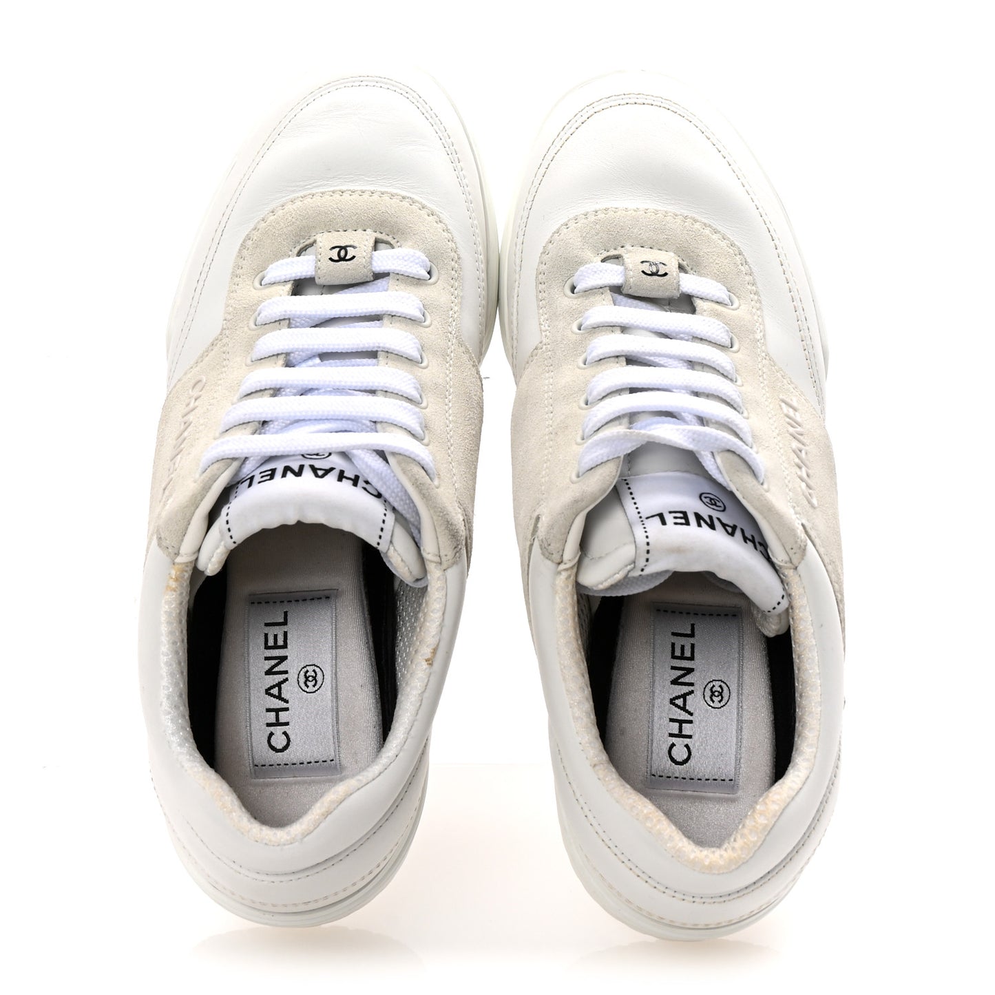 Calfskin Suede Coco Mark Logo Womens Sneakers 35.5 White
